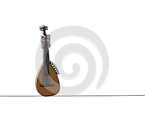 Torban one line color art. Continuous line drawing of music, instrument, folk, musical, ukrainian, culture, acoustic