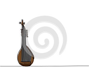 Torban one line color art. Continuous line drawing of music, instrument, folk, musical, ukrainian, culture, acoustic