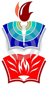 Torch and book logo