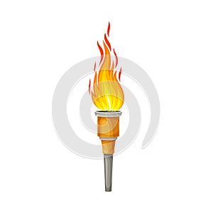 Torch with Brightly Burning Fire on Top as Ignited Light Source Vector Illustration