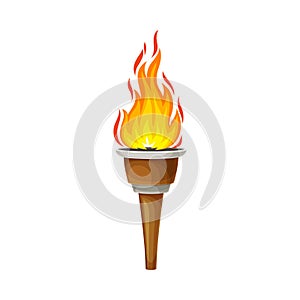 Torch with Brightly Burning Fire on Top as Ignited Light Source Vector Illustration