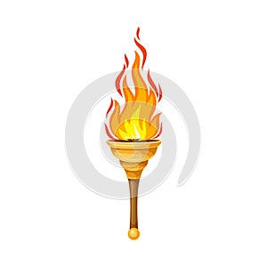 Torch with Brightly Burning Fire on Top as Ignited Light Source Vector Illustration