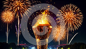 Torch with fire, symbol of the Olympics, celebration completion international festive