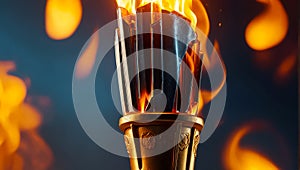 Torch with fire, symbol of the Olympics sport event tradition