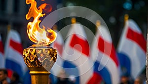 Torch with fire, symbol of the Olympics sport event tradition destination creativity