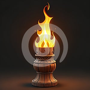 Torch with flame on dark background. Vector illustration. Eps 10