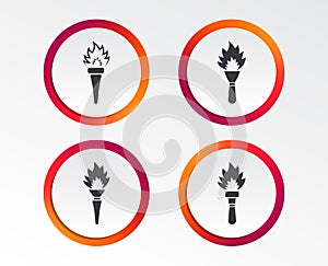 Torch flame icons. Fire flaming symbols.