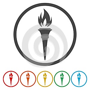 Torch flame icons. Fire flaming symbols.