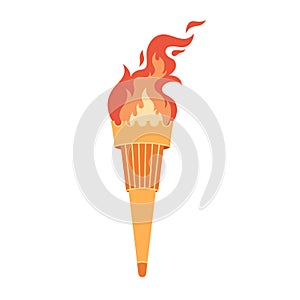 Torch with flame. Symbol of competition victory. Vector illustration in flat style