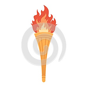Torch with flame. Symbol of competition victory. Vector illustration in flat style