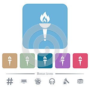 Torch flat icons on color rounded square backgrounds