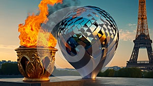 Torch with global , symbol Olympics destination burning tradition destination creativity