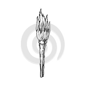 Torch Handmade Old Wooden Burning Stick Ink Vector