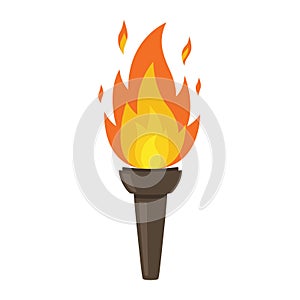 Torch isolated on white background. Fire. Symbol of Olympic games. Flaming figure.