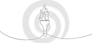 Torch symbol, continuous line drawing. Symbol fire, flaming and heat. Isolated outline torch on white background