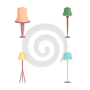 Torcher icons set cartoon vector. Floor torchere with various lampshade