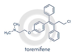 Toremifene oral selective estrogen receptor modulator SERM drug molecule. Skeletal formula.