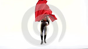 Torero in blue and gold suit or typical spanish bullfighter isolated over white studio background. Silhouette