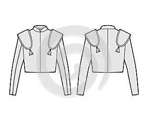 Torero jacket matador technical fashion illustration with long sleeves, stand collar, waist length, embellish chaqueta photo