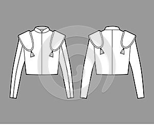 Torero jacket matador technical fashion illustration with long sleeves, stand collar, waist length, embellish chaqueta photo