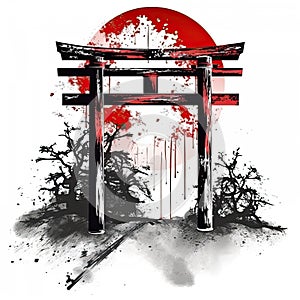 Tori gate, black and red cartoon