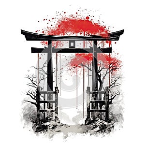 Tori gate, black and red cartoon