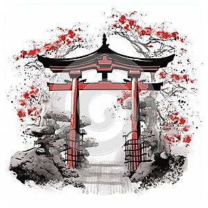 Tori gate, black and red cartoon