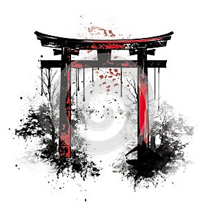 Tori gate, black and red cartoon