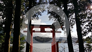 Tori gate near a lake