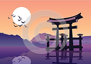 The Torii famous landmark of Japan,silhouette style