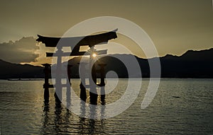 Torii -  floating gate of Miyajima (Itsukushima ) island at sunset time