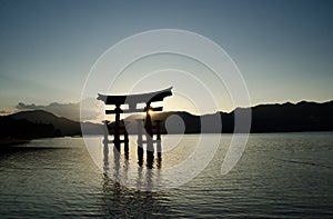 Torii -  floating gate of Miyajima (Itsukushima ) island at sunset time