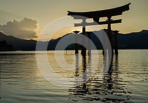 Torii -  floating gate of Miyajima (Itsukushima ) island at sunset time