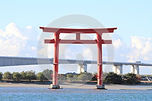 Torii gate on Hamanako lake in Hamamatsu, Shizuoka