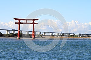 Torii gate on Hamanako lake in Hamamatsu, Shizuoka