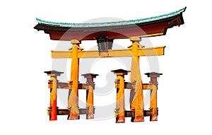 The torii gate of Itsukushima Shrine Miyajima, Japan isolated on white background