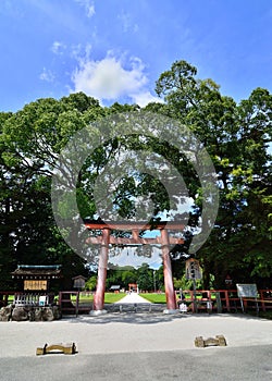 Torii gate of Kamigamo Shrine Kyoto Japan.