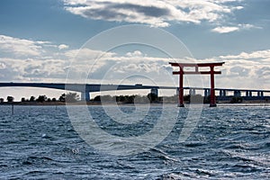 Torii gate on lake Hamana in Shizuoka Prefecture of Japan