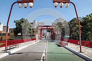 Torii Gate at Liberdade Avenue in Liberdade japanese neighborhood - Sao Paulo, Brazil photo