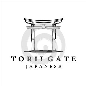 torii gate line art vintage minimalist vector logo illustration template design. japanese culture icon emblem label concept logo