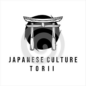 torii gate line art vintage minimalist vector logo illustration template design. japanese culture icon emblem label concept logo