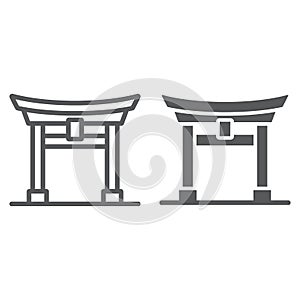 Torii gate line and glyph icon, japan and architecture, japan gate sign, vector graphics, a linear pattern on a white