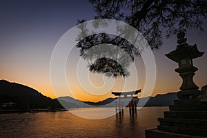 Torii gate at Miyajima, Hiroshima, Japan in Twilight time