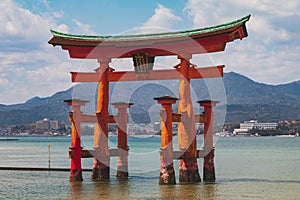 Torii gate at Miyajima Island, Japan during low tide