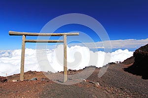 Torii gate at Mountain Fuji climbing trail.