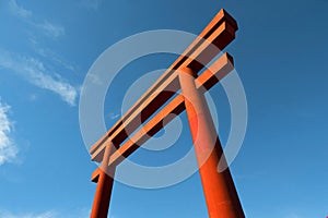 Torii gate red blue sky bottom view japanese culture photography