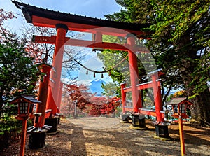 Torii gate to chureito pagoda, Fujiyoshida, Japan