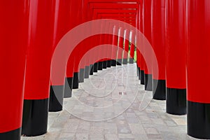 Torii gate tunnel, Japan very bright red color