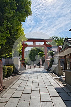 A torii gate of Yasaka-jinja shrine.   Kyoto Japan