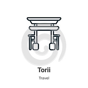 Torii outline vector icon. Thin line black torii icon, flat vector simple element illustration from editable travel concept